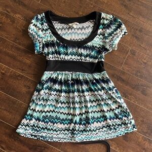 Chevron Patterned Kids Dress - Black, Blue, White